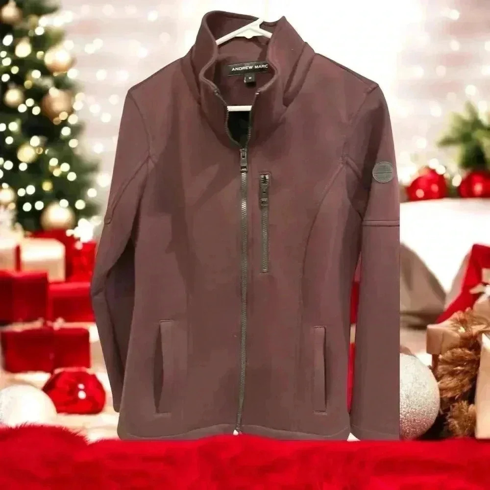 Andrew Marc Maroon Women's Jacket Size M Scuba Full Zip Soft Shell Coat, Pre-Own
